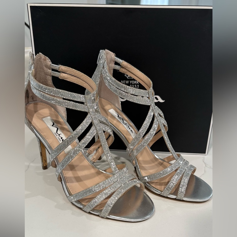 Nina Sparkling Silver Strappy Heels